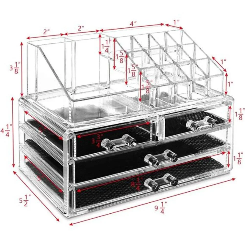 Acrylic Makeup Organizer with 4 Drawers and Removable Top Lipstick Holders